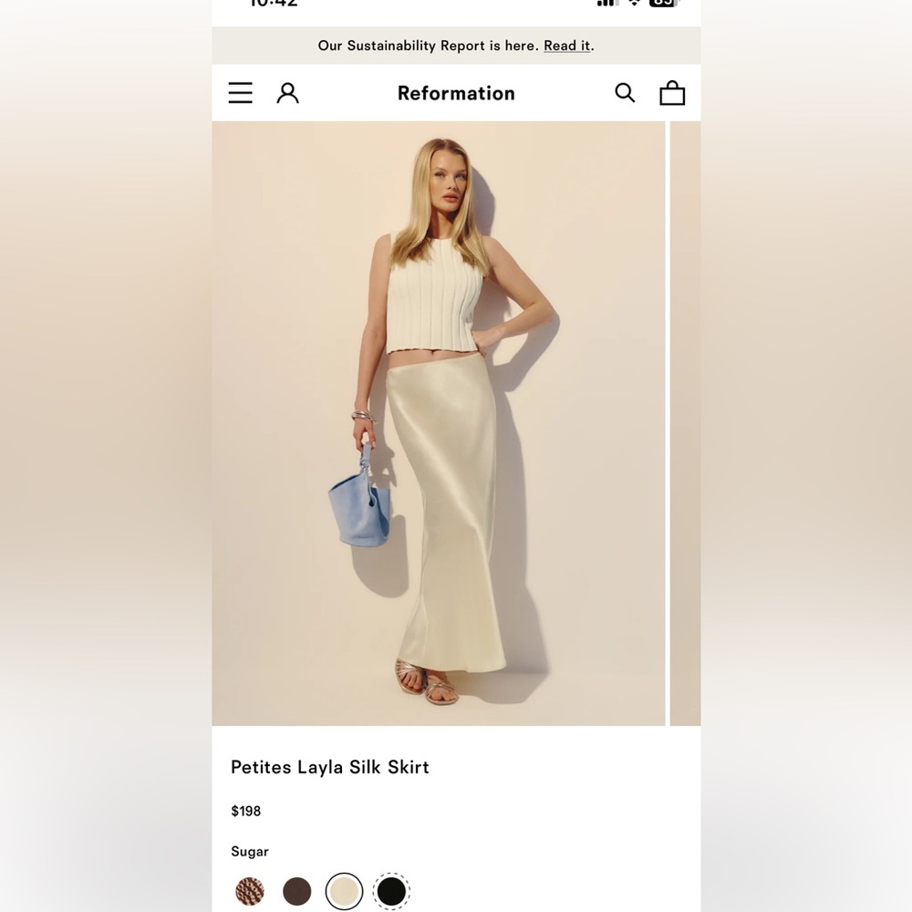 Reformation petite Layla silk skirt in sugar